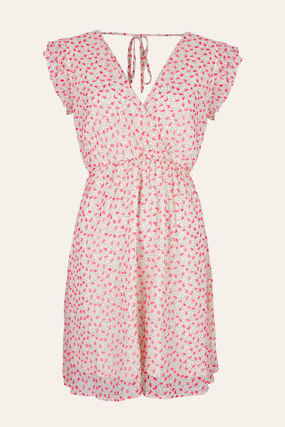 Kleid mit V-Ausschnitt und floralem Muster (Creme-Pink)