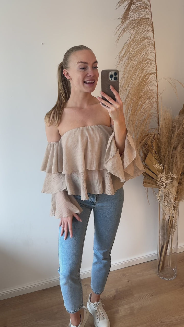 Schulterfreie Bluse (Beige)