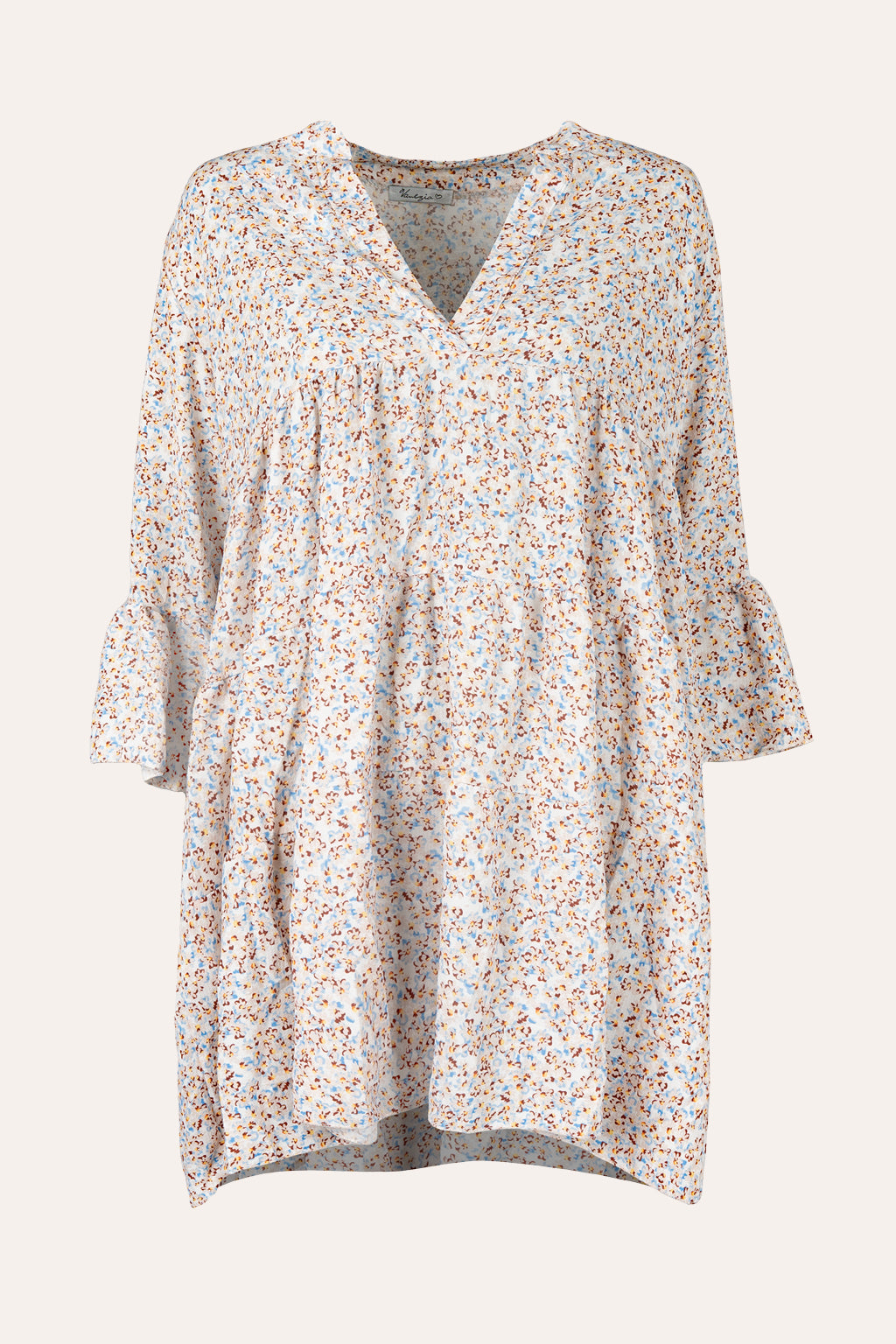 Tunika mit floralem Print (Beige-Hellblau)