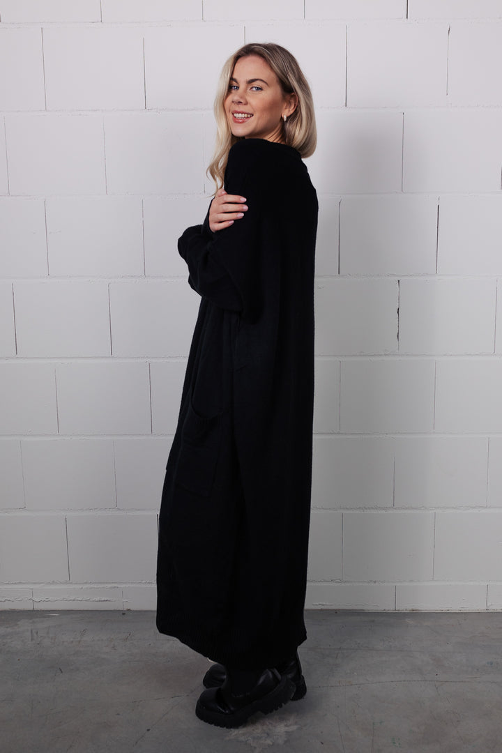 Maxi Cardigan mit Taschen (Schwarz)