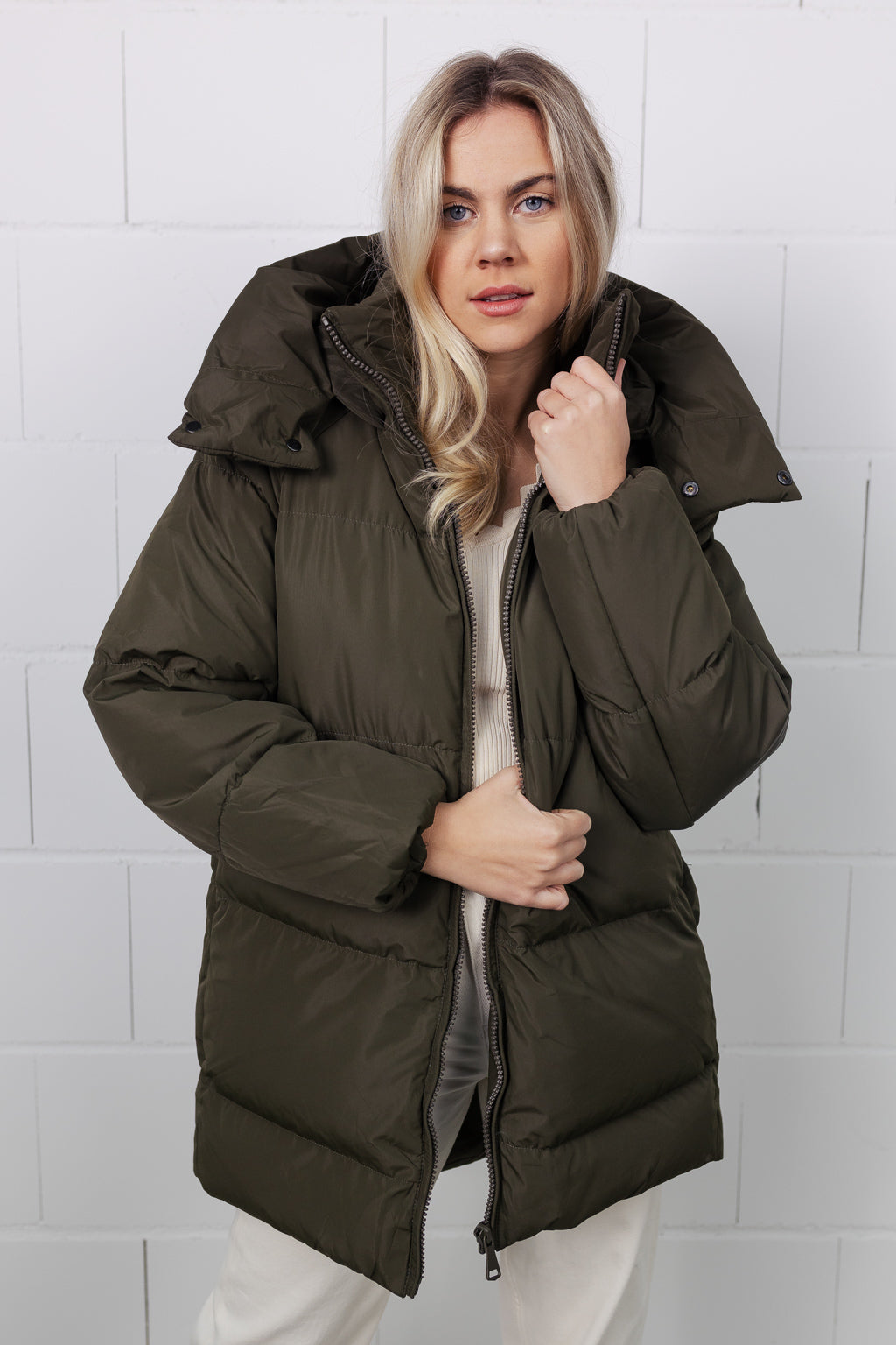 Steppjacke mit Kapuze (Khaki)