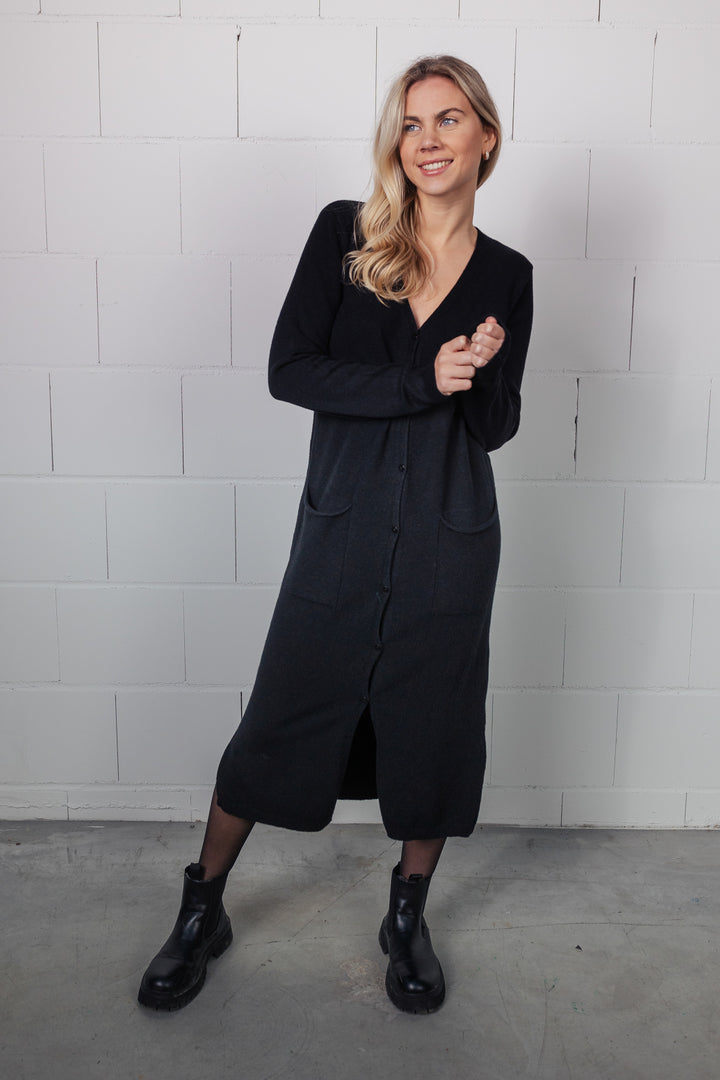 Long Cardigan mit Taschen (Schwarz)