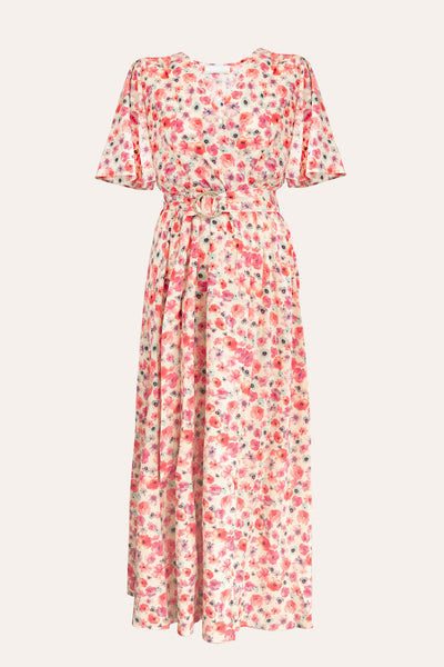 Maxikleid mit Blumenprint und Gürtel (Creme-Pink)