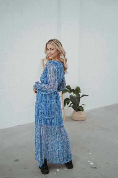Maxikleid mit Muster (Blau)