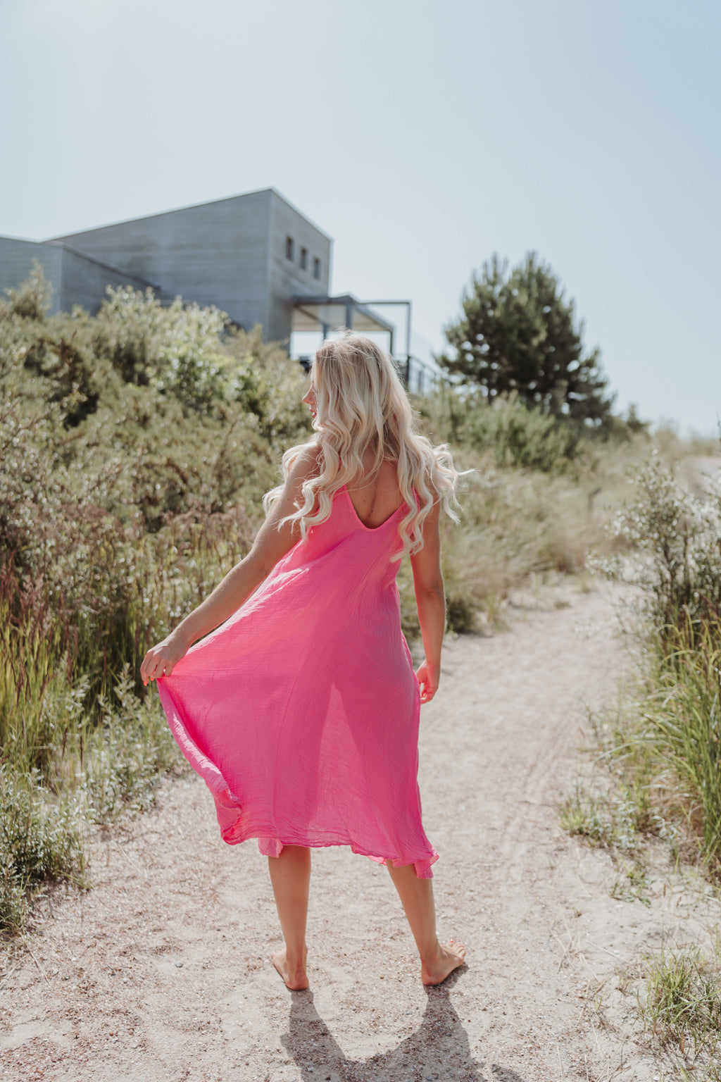 Strandkleid aus Musselin (Pink)