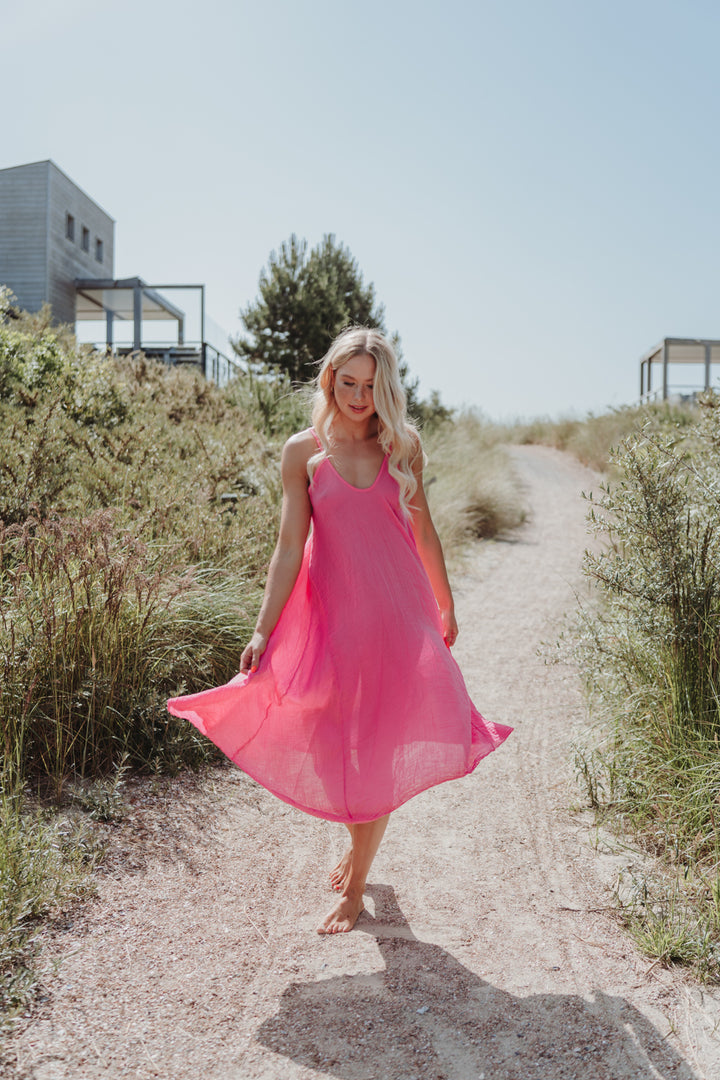 Strandkleid aus Musselin (Pink)