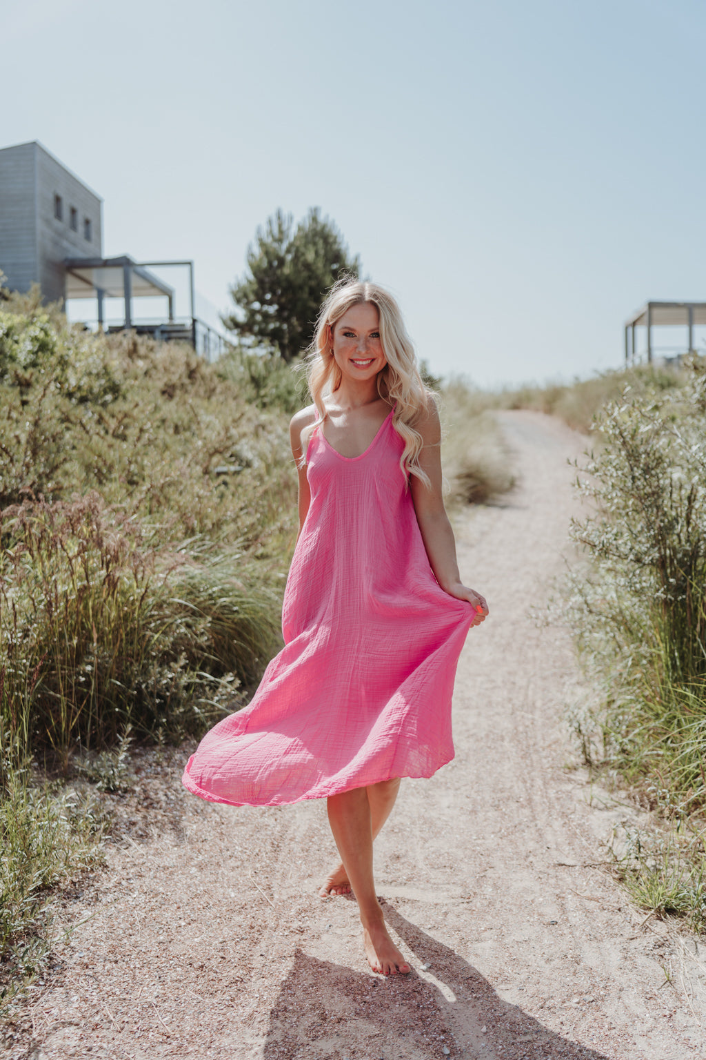 Strandkleid aus Musselin (Pink)