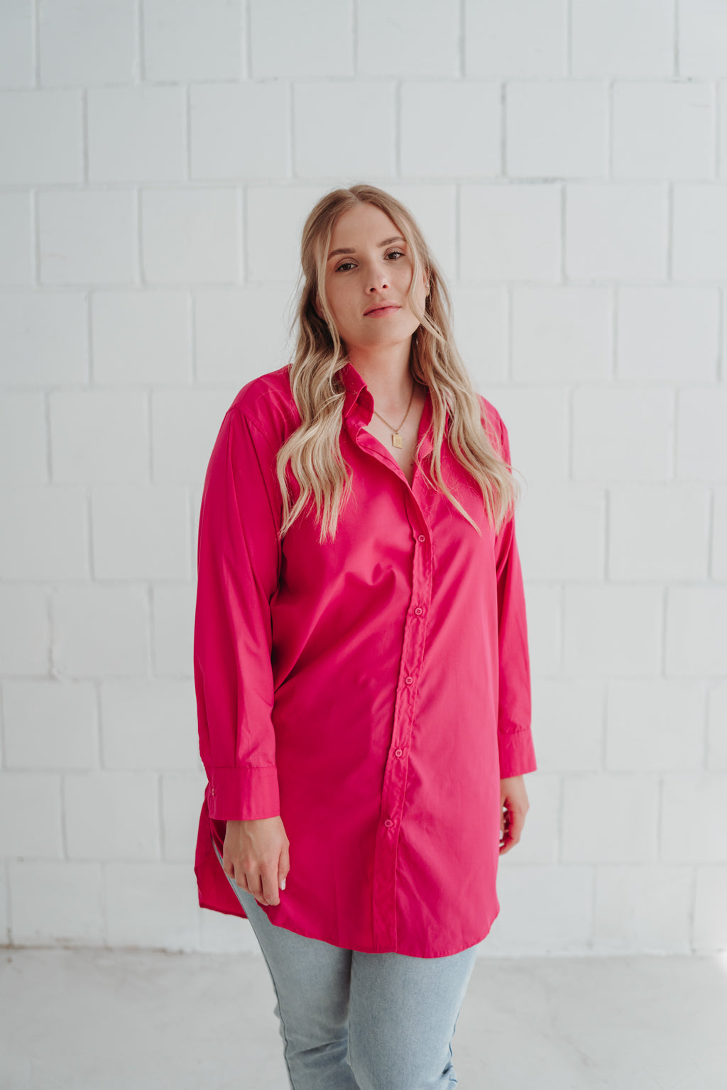 Hemdbluse mit Kragen (Pink)