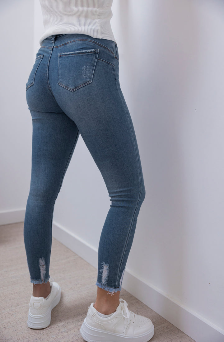 Skinny Jeans mit Fransen (Blau)