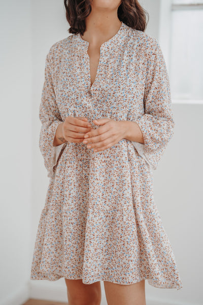 Tunika mit floralem Print (Beige-Hellblau)