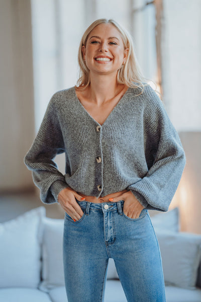 Cardigan mit Knopfleiste (Grau)