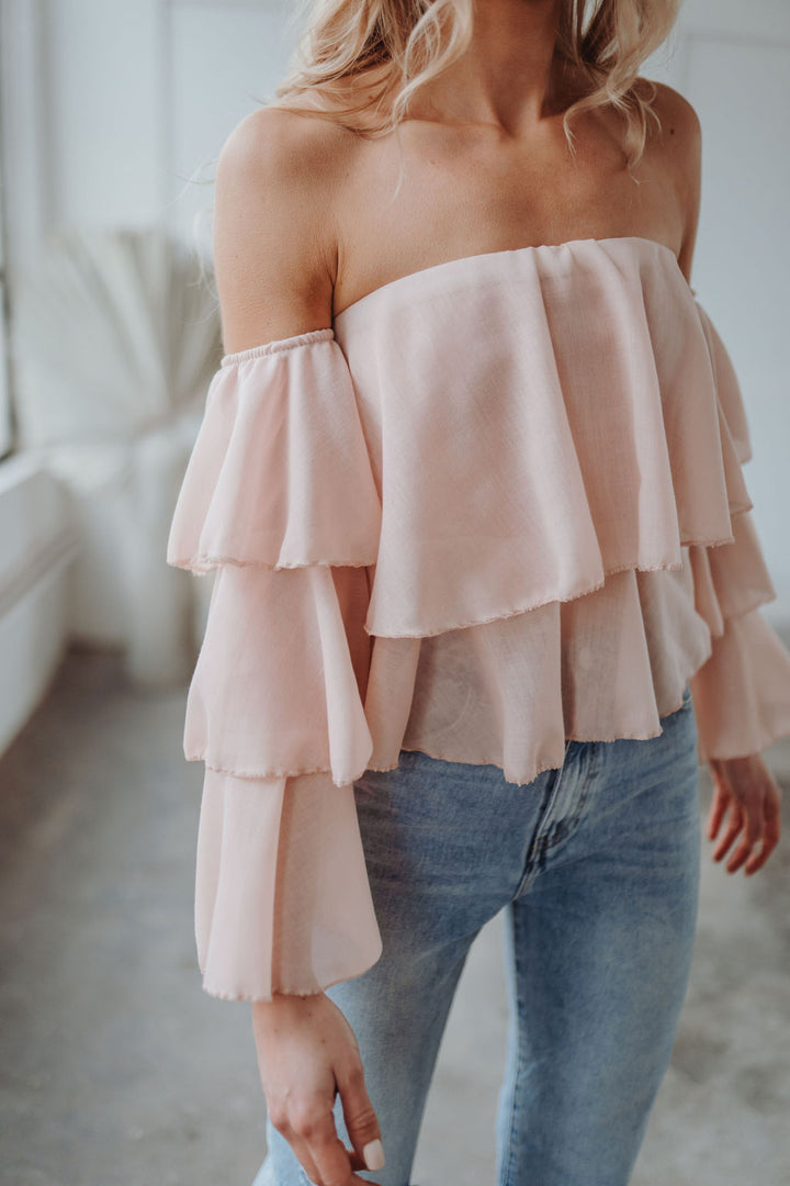 Schulterfreie Bluse (Rosa)