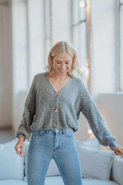 Cardigan mit Knopfleiste (Grau)
