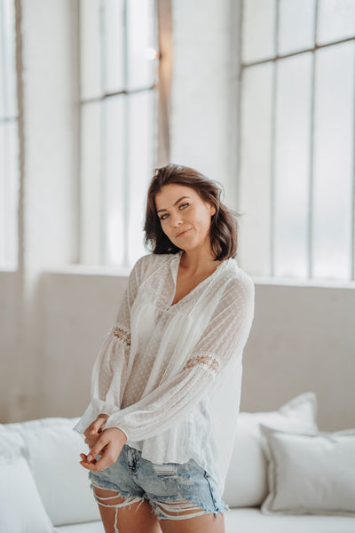 Bluse mit Spitzendetails (Weiß)