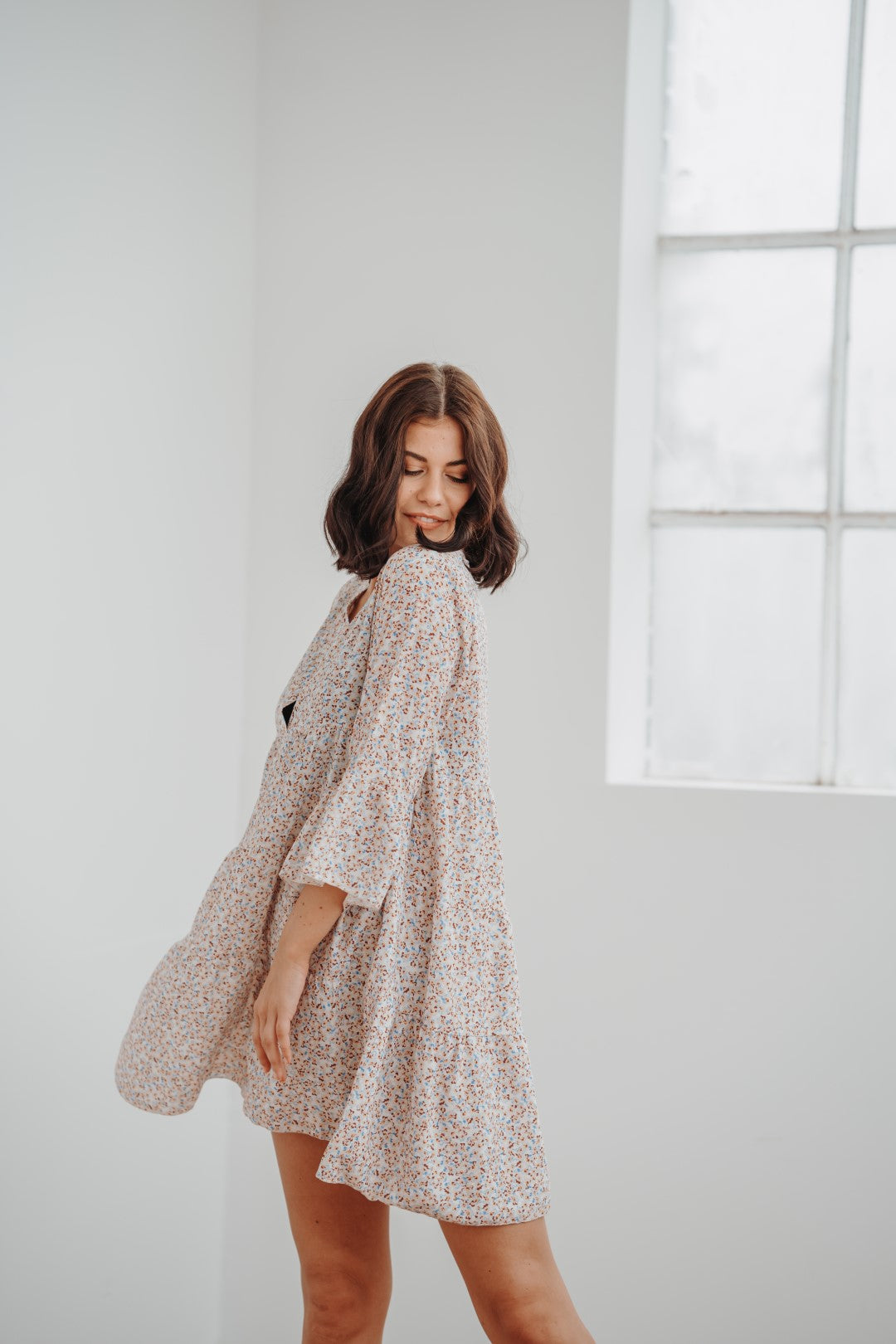 Tunika mit floralem Print (Beige-Hellblau)